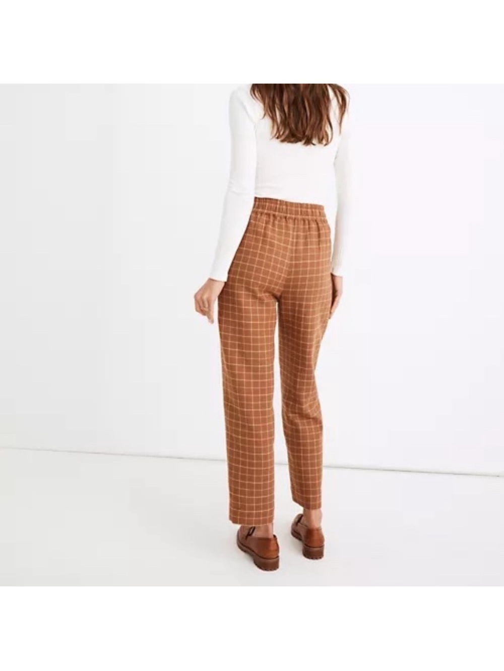Madewell Waffleback High Rise Tapered Pants Rust Windowpane Size L